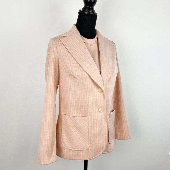 Vintage 70s Women’s Blazer Matching Sleeveless Blouse Set 2 Piece Plaid Peach - Picture 4 of 12